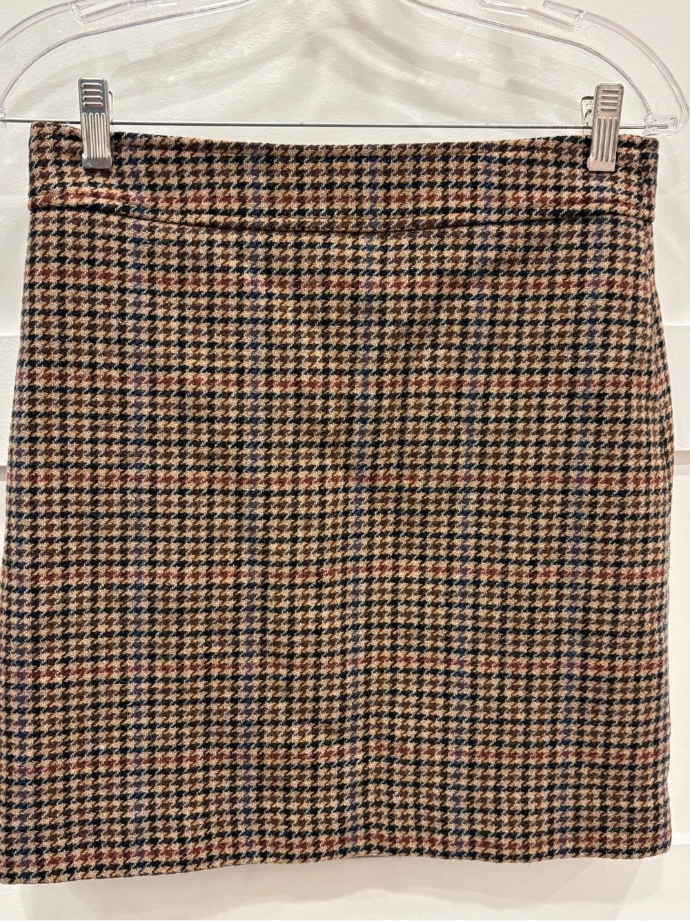 J. Crew Brown Houndstooth Mini Skirt with Subtle Multicolor Check